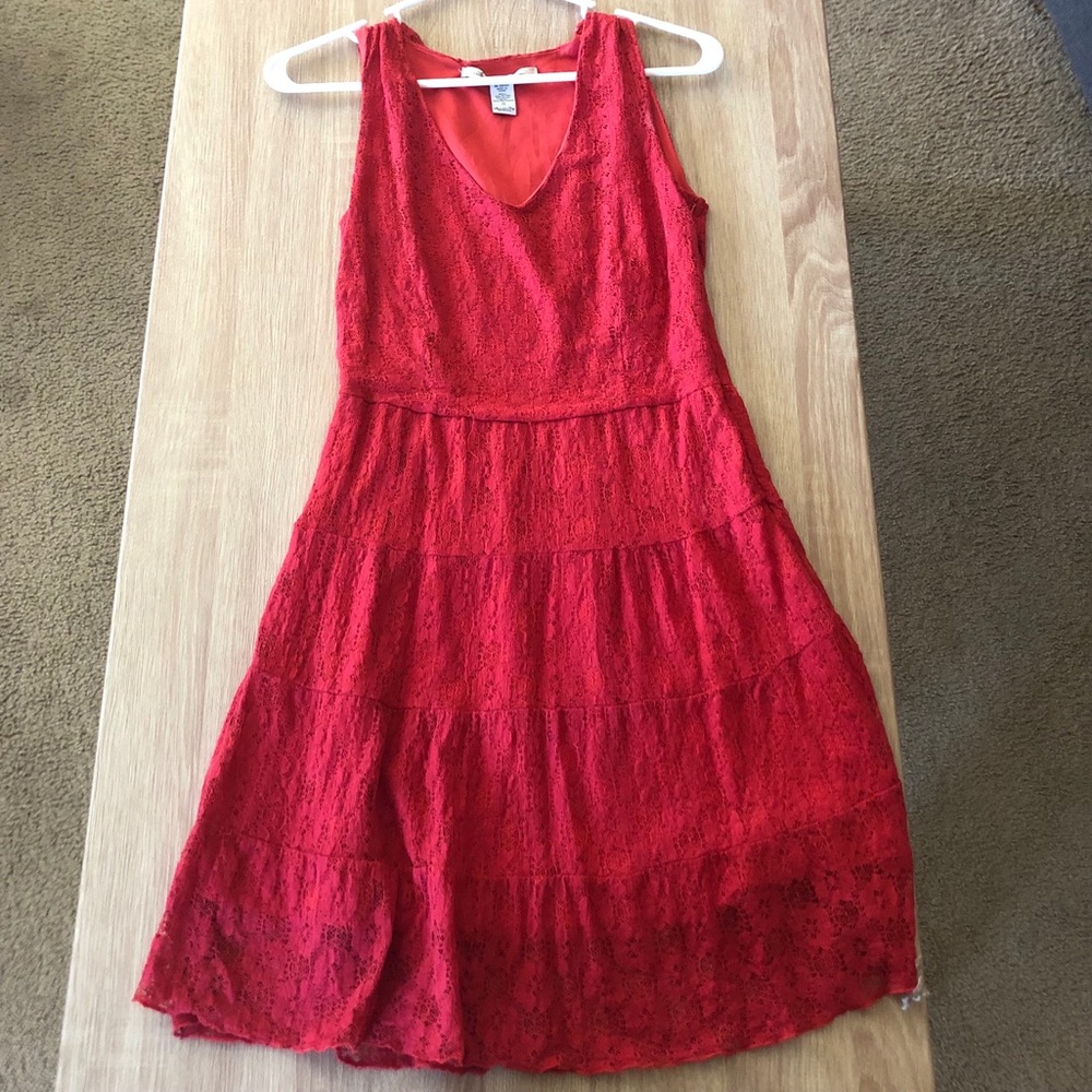 Red Laced Mini Summer Dress With V-Neck Plunge - Picture 1 of 7